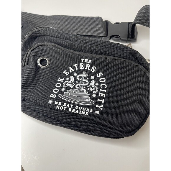 Fanny Pack Canvas Book Themed Adjustable Black " We Eat Books Not Brains" Unisex - Picture 2 of 6